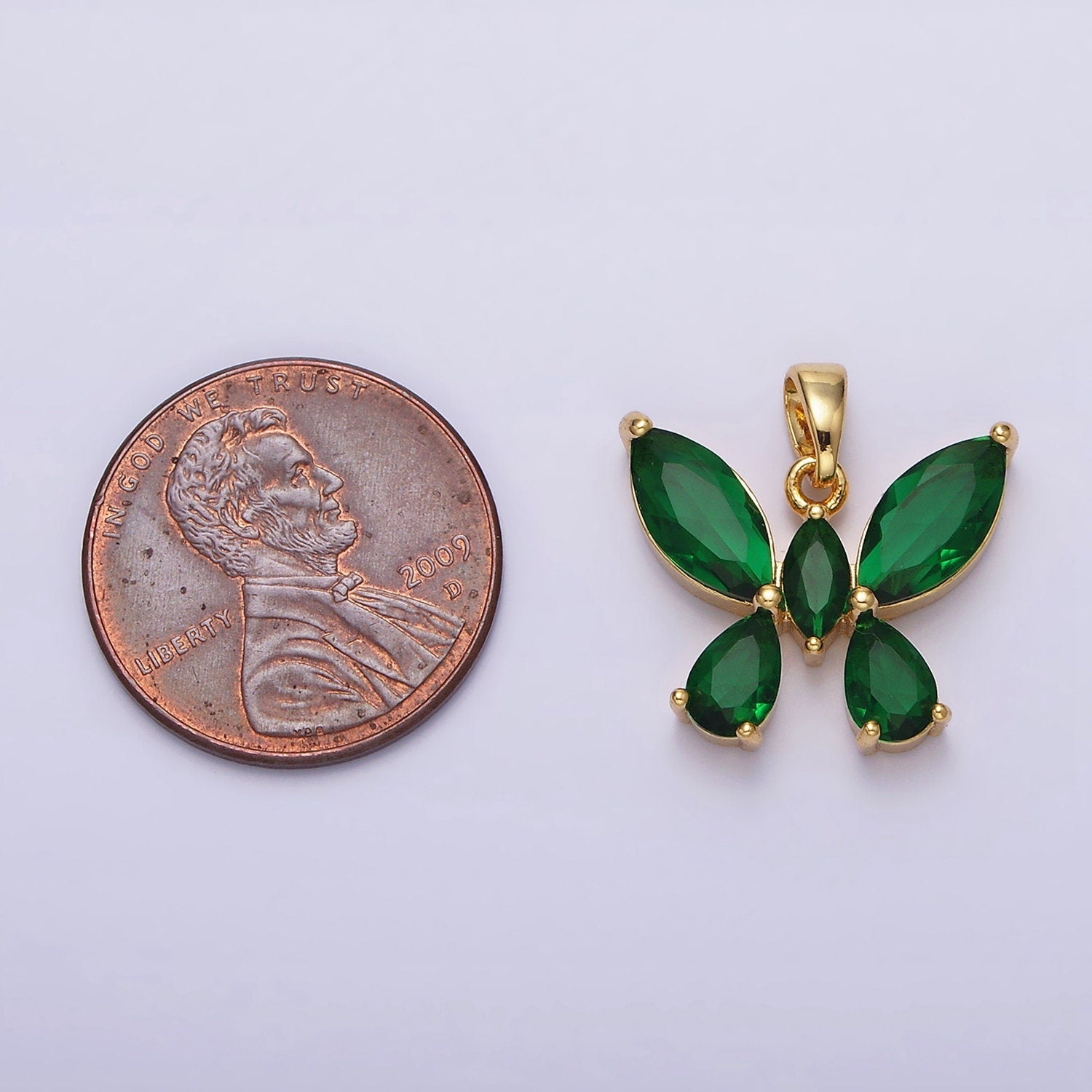 CZ Gold Butterfly Charm Dainty Emerald Green Cubic Mariposa Charm for Necklace Bracelet Component AA-535
