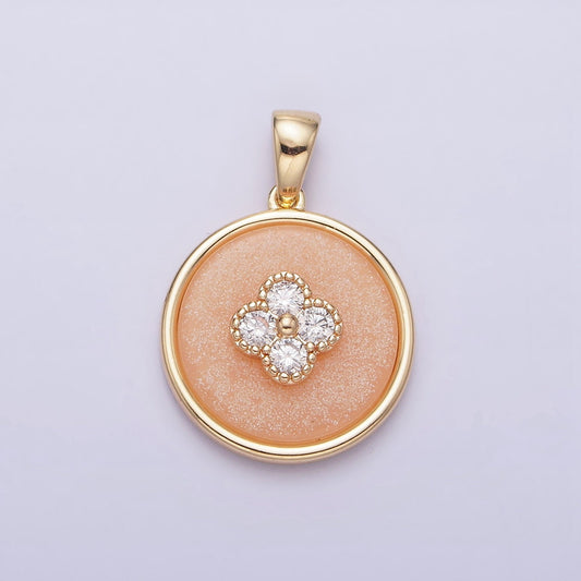 16K Gold Filled Clear CZ Clover Quatrefoil Peach Orange Cat's Eye Pendant | AA536