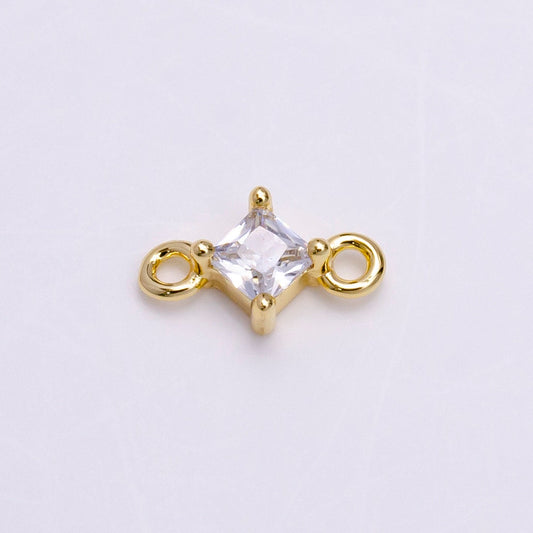 Mini Diamond Cubic Zirconia Charm Connector 16K Gold Filled 16.5mm Clear Rhombus CZ Link Connector | Y753