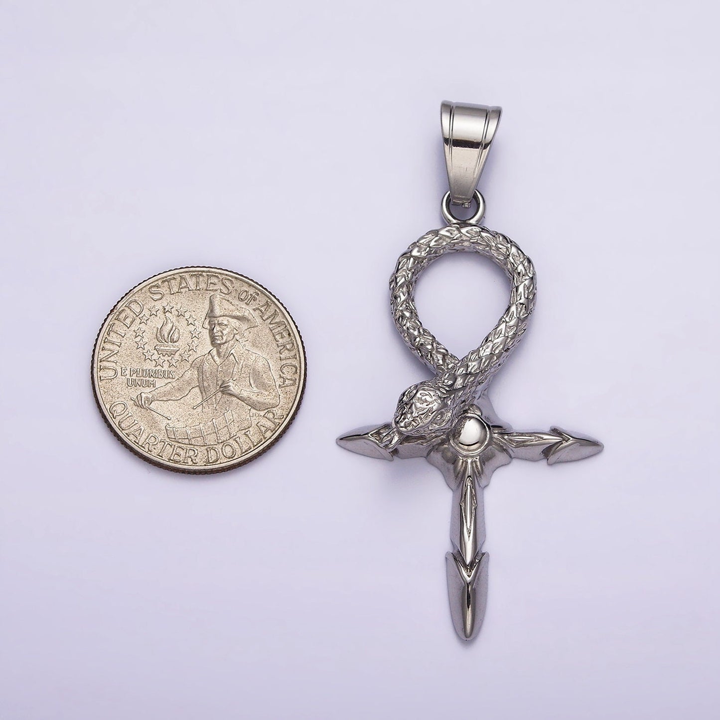 Large Ankh Stainless Steel Cross Pendant, Snake Serpent Charm Unisex Men Necklace Jewelry Findings J-746