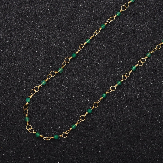 Green Satellite Chain by Yard, Beaded Chain Dainty Ball Charm High Quality bulk Chain for Jewelry Necklace, Bracelet, Anklet Roll-1389