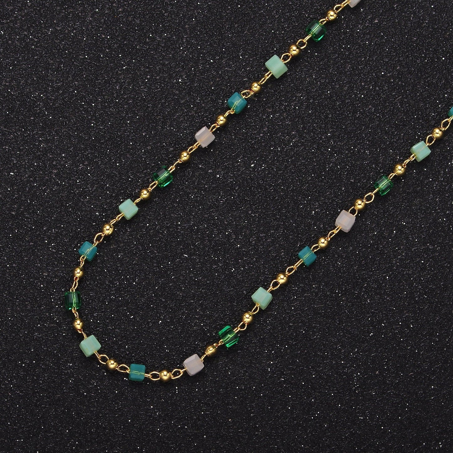16K Gold Filled Green Blue Turquoise Cube Bead Satellite Chain, Unfinished Satellite Ball Chain for Jewelry Making Supply ROLL-1390