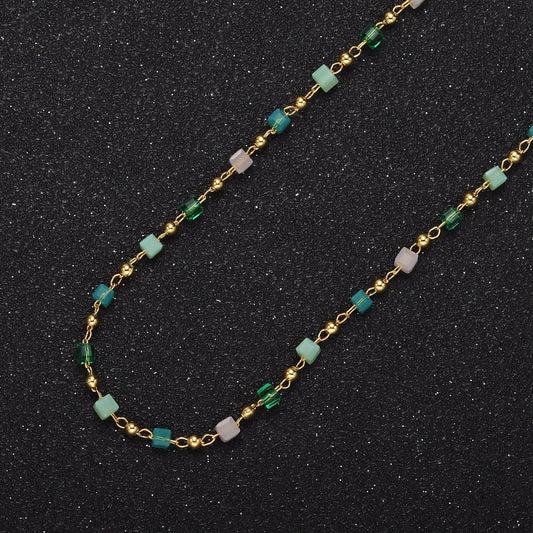 16K Gold Filled Green Blue Turquoise Cube Bead Satellite Chain, Unfinished Satellite Ball Chain for Jewelry Making Supply ROLL-1390