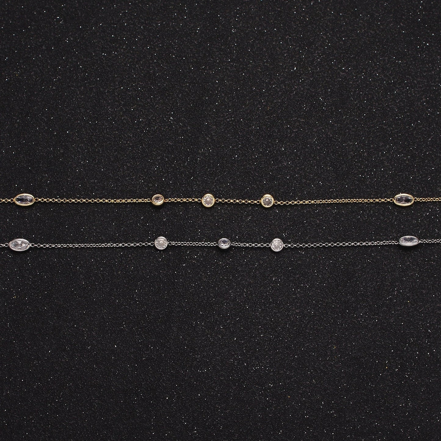 16K Gold Filled Clear Round Oval CZ Rolo Unfinished Chain in Gold & Silver Satellite Chain for Jewelry Making | ROLL-1365 ROLL-1366