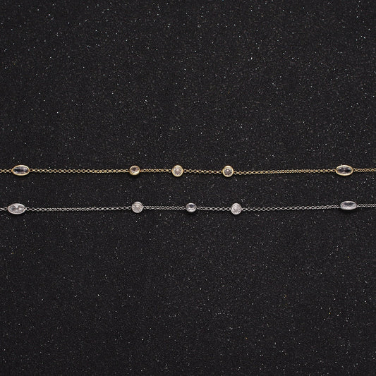 16K Gold Filled Clear Round Oval CZ Rolo Unfinished Chain in Gold & Silver Satellite Chain for Jewelry Making | ROLL-1365 ROLL-1366