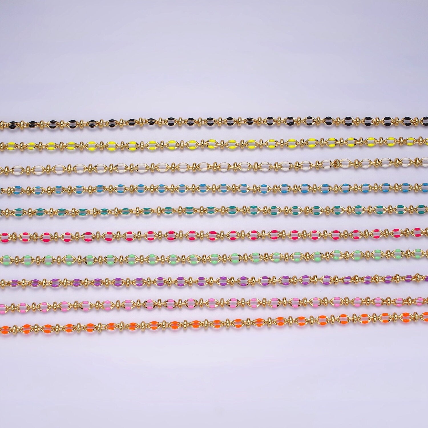 Dainty Multicolor Enamel Satellite Cable Chain by Yard, Colorful Enamel Chain Wholesale Bulk Roll Chain Jewelry | ROLL-1394