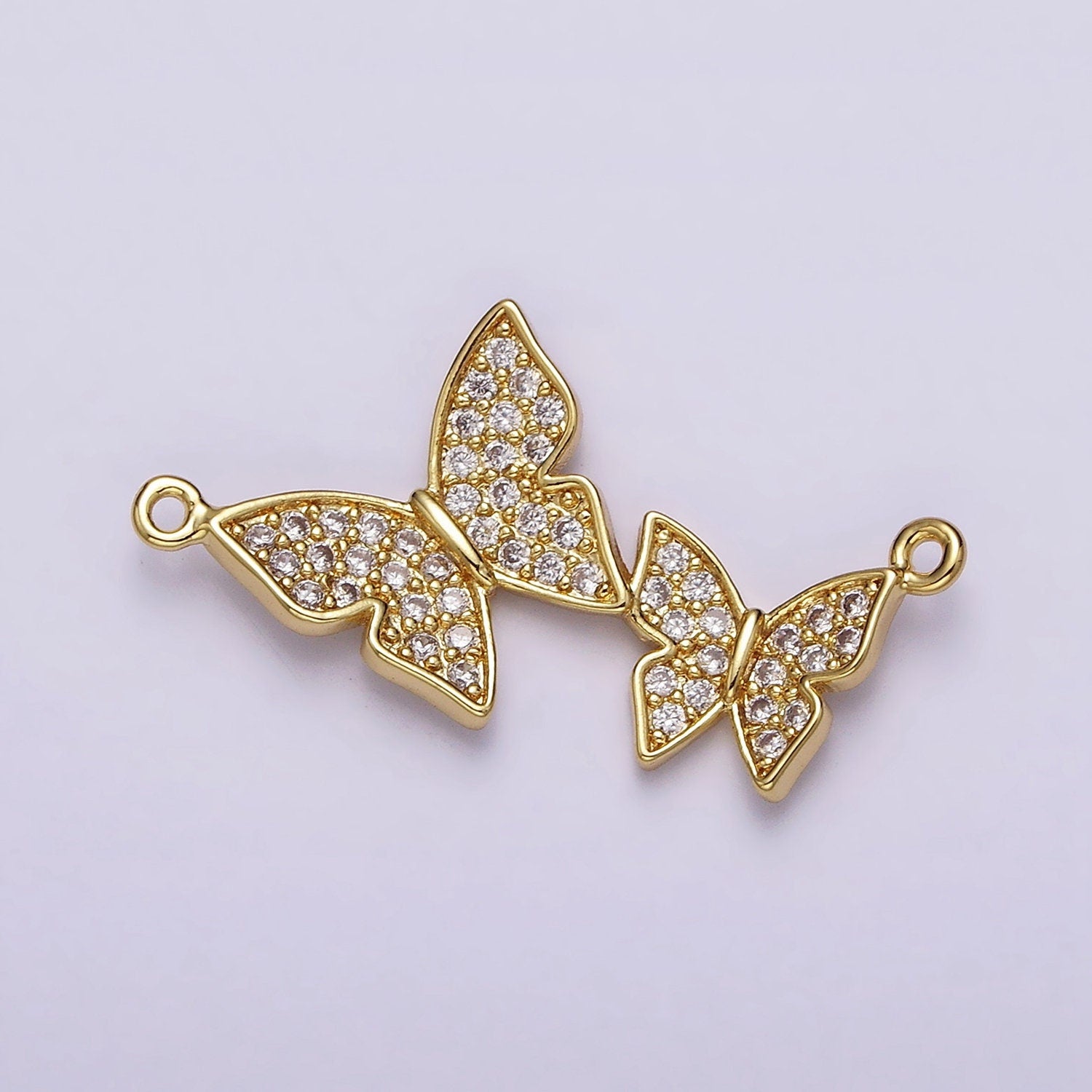24K Gold Filled Double Butterfly Mariposa Micro Paved CZ 26.5mm Connector Mommy and Me Jewelry Inspired | Y756