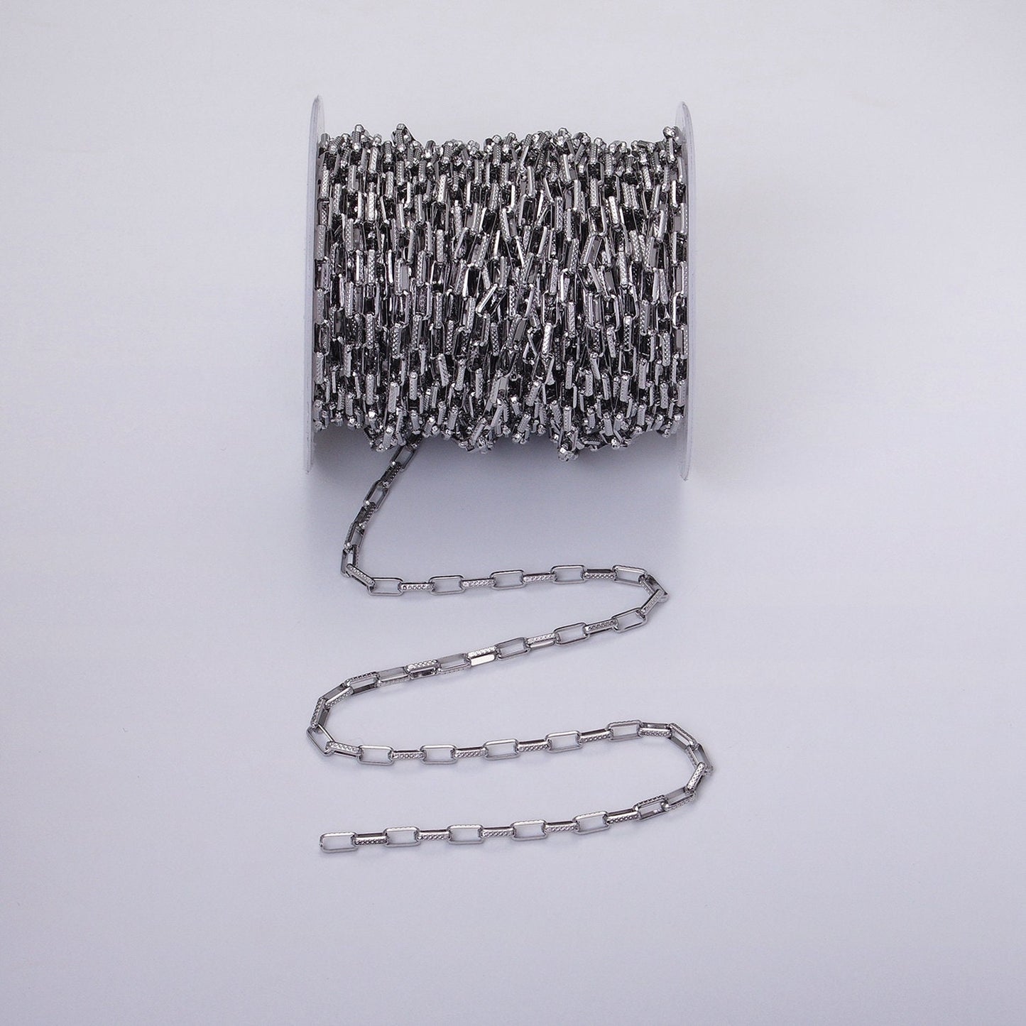 Textured Elongated Paper Clip Chain Box Cable Chain by yard Wholesale Chain for Jewelry making ROLL-1275 ROLL-1276