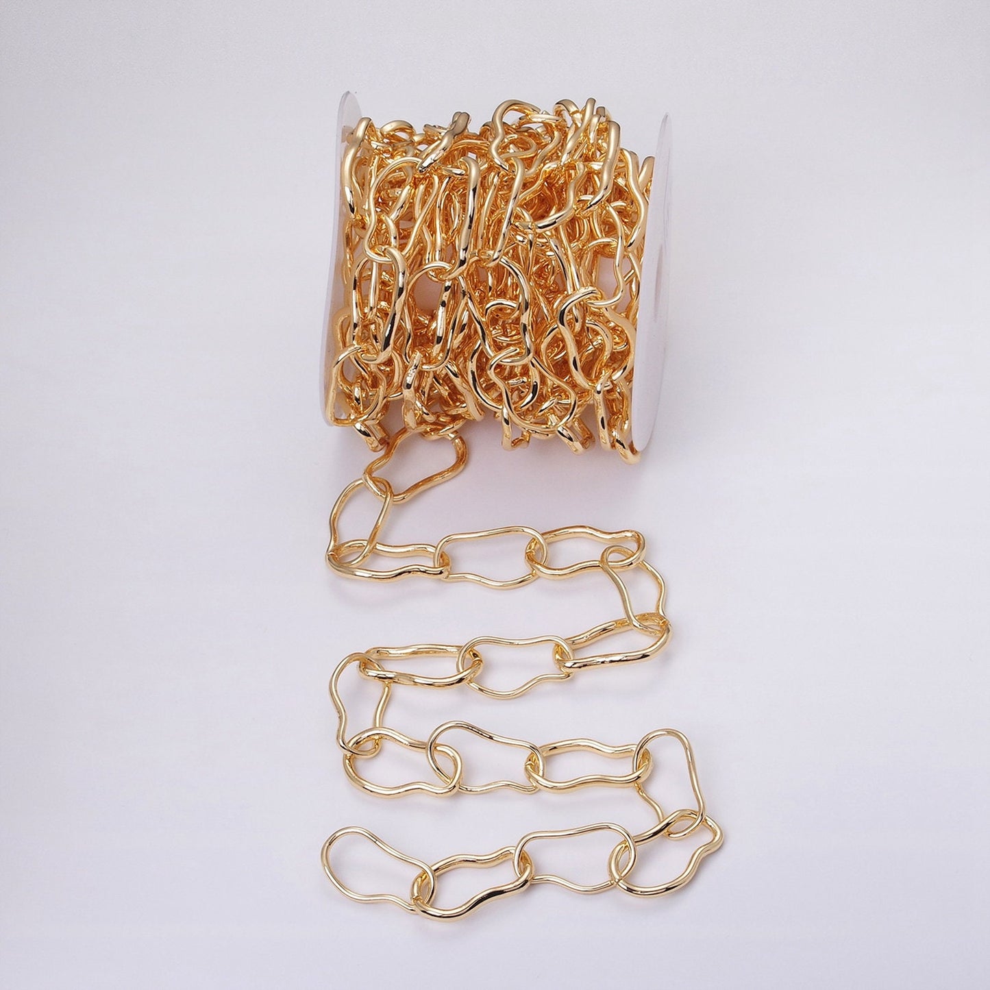 Abstract Chunky 24k Gold Filled 17.3mm Unique Cable Chain Link Unfinished Yard Chain in Gold & Silver | ROLL-1305 ROLL-1306