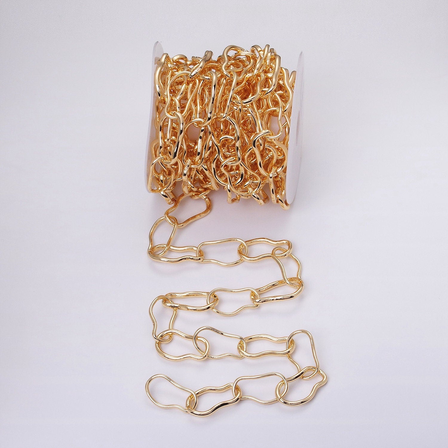 Abstract Chunky 24k Gold Filled 17.3mm Unique Cable Chain Link Unfinished Yard Chain in Gold & Silver | ROLL-1305 ROLL-1306