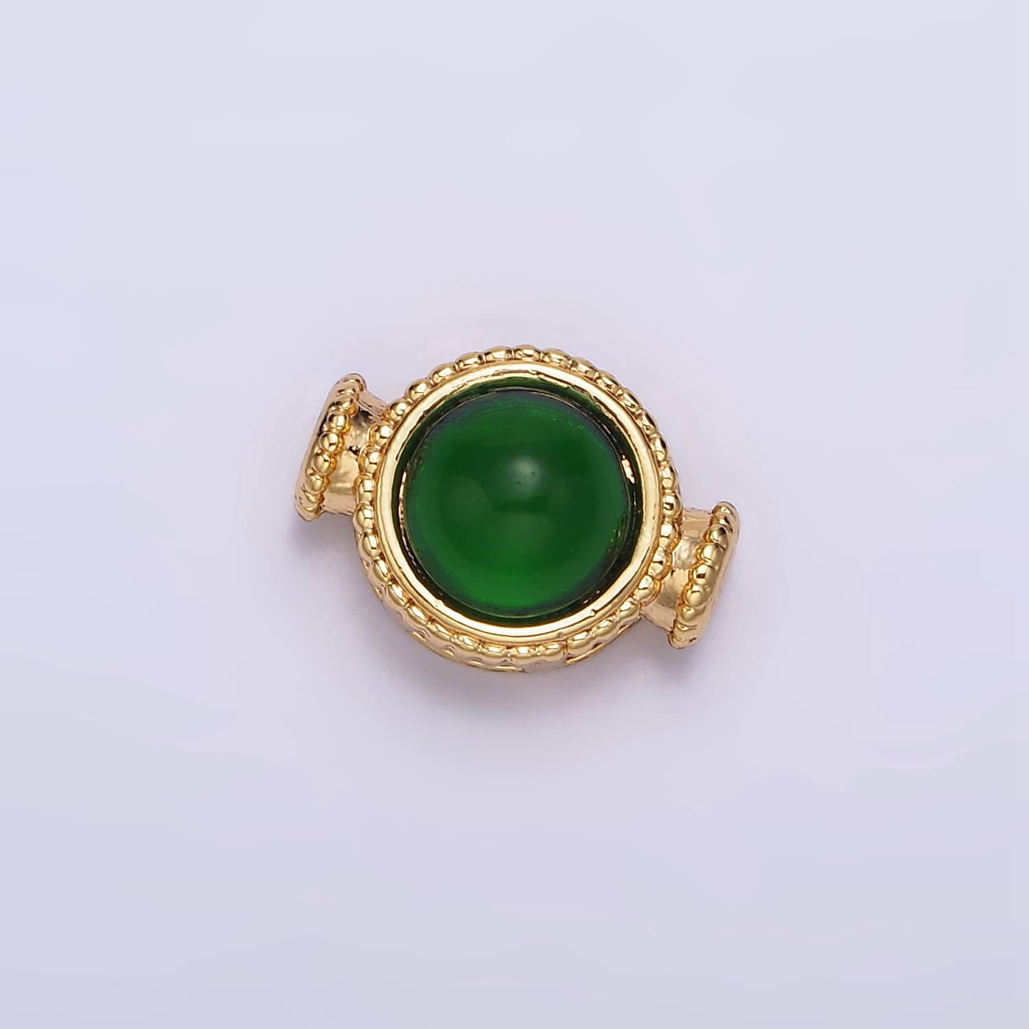 18K Gold Filled Green Cats Eye Round Beaded Connector | G642