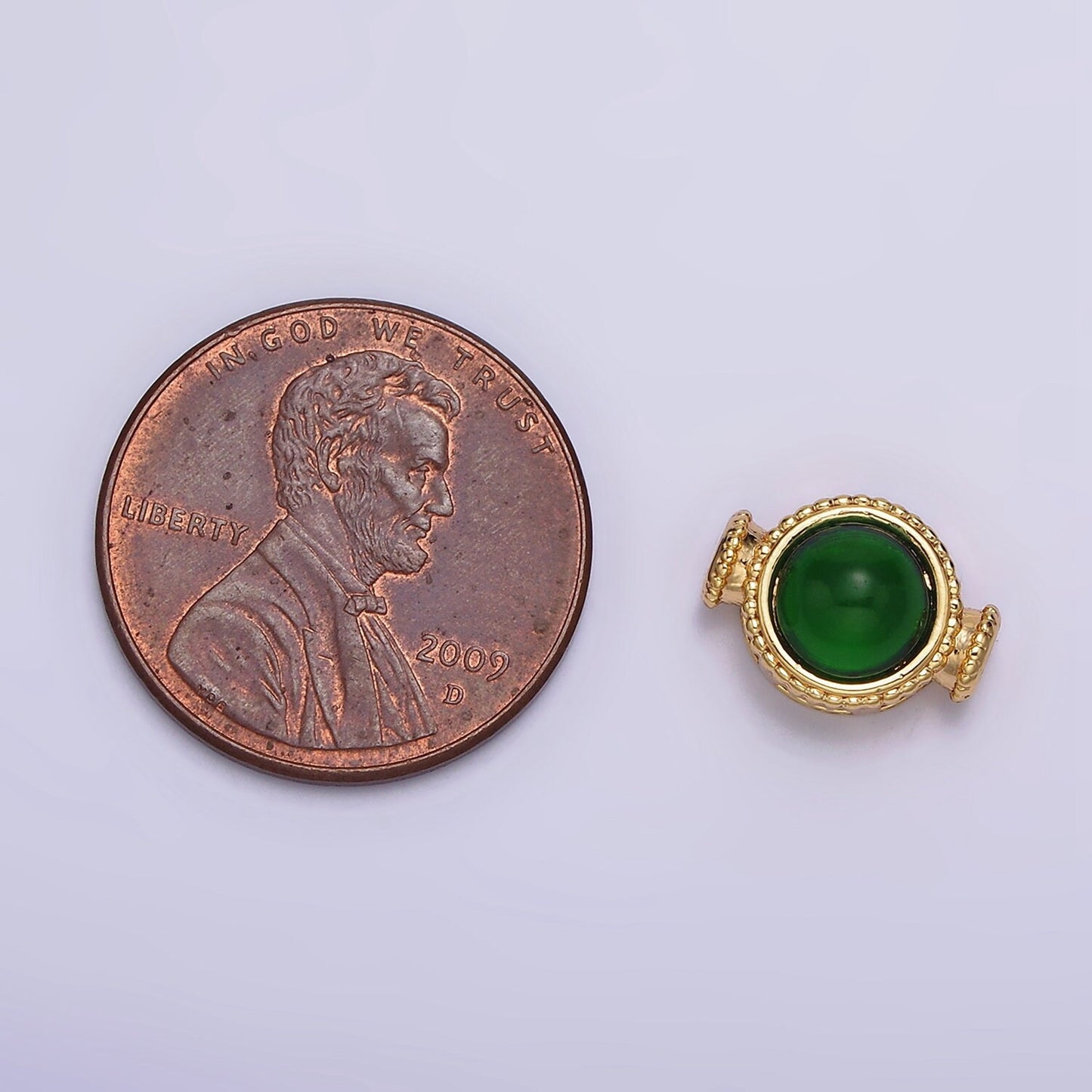 18K Gold Filled Green Cats Eye Round Beaded Connector | G642