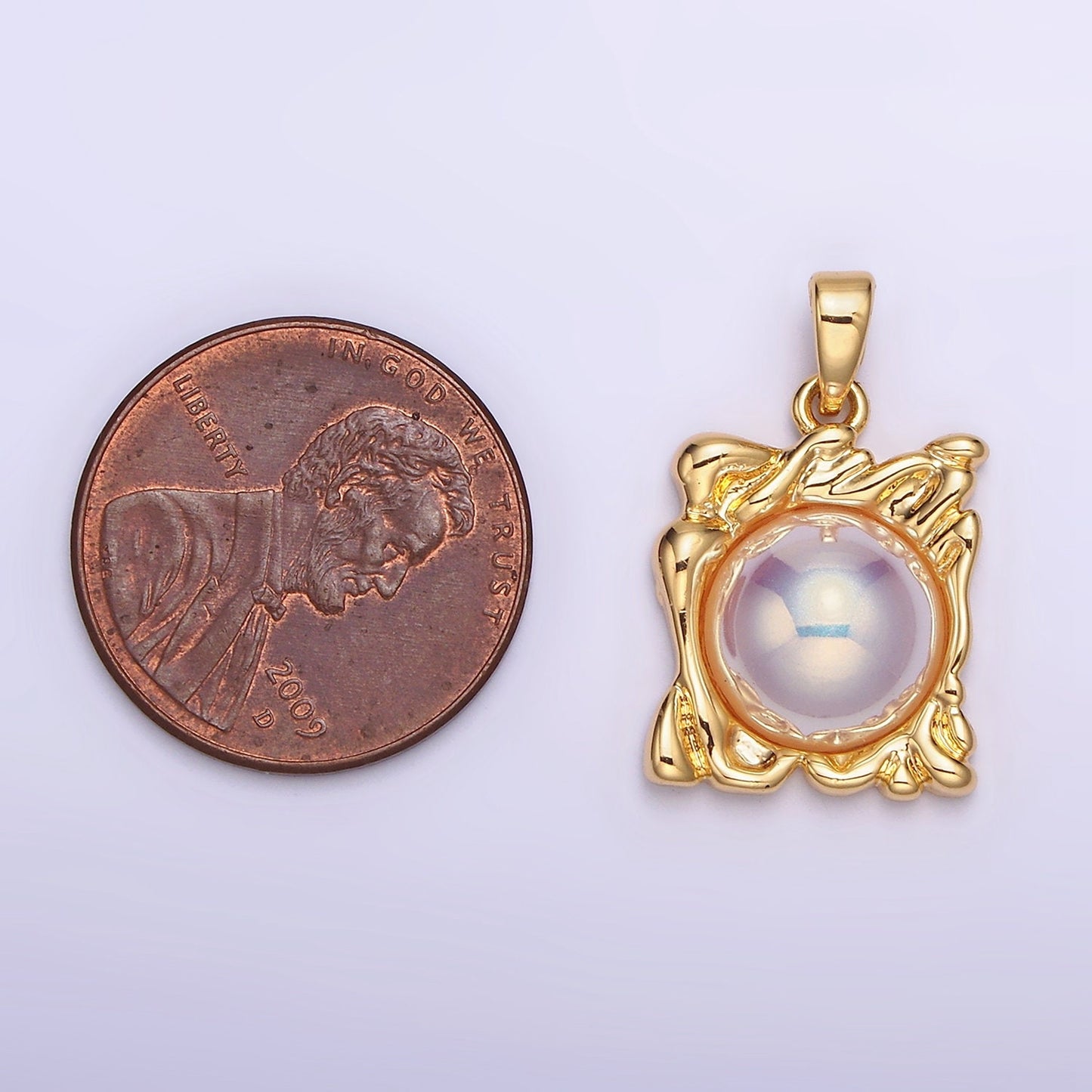 24K Gold Filled Iridescent Pearl Molten Drip Square Pendant | AA577