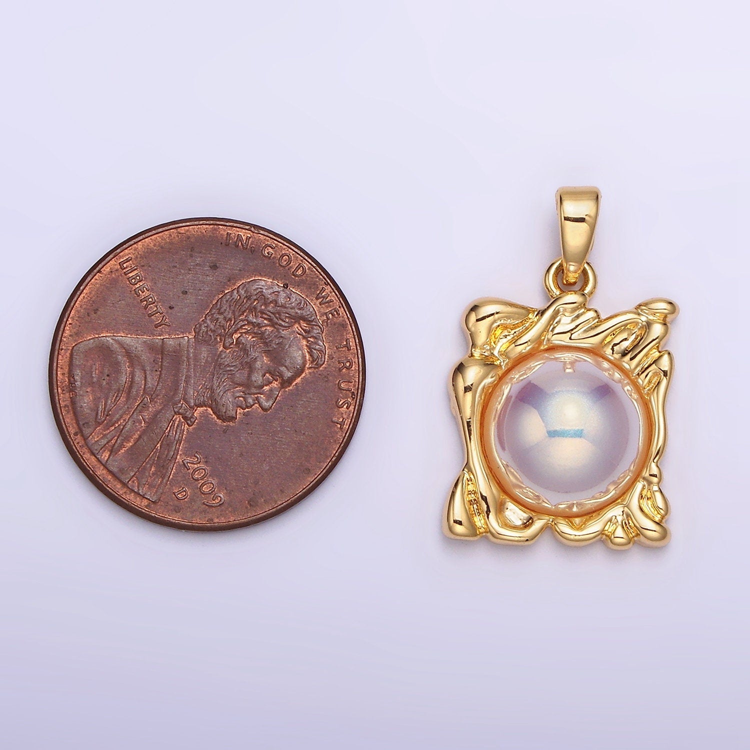 24K Gold Filled Iridescent Pearl Molten Drip Square Pendant | AA577