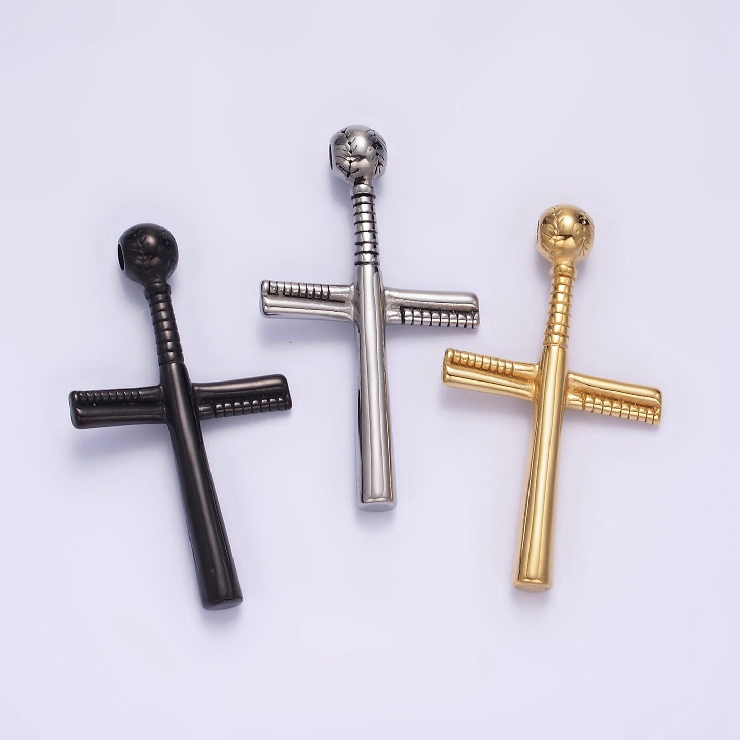 Stainless Steel Gold, Silver Black Cross Pendant, for DIY Religious Jewelry Baseball Charms Necklace | P-732