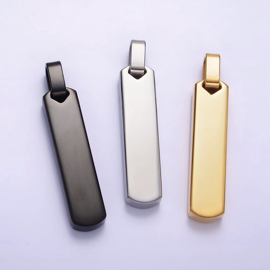 Stainless Steel 40mm Long Rectangular Bar Pendant in Black, Gold, Silver for Unisex Men Jewelry Necklace Pendant | P725