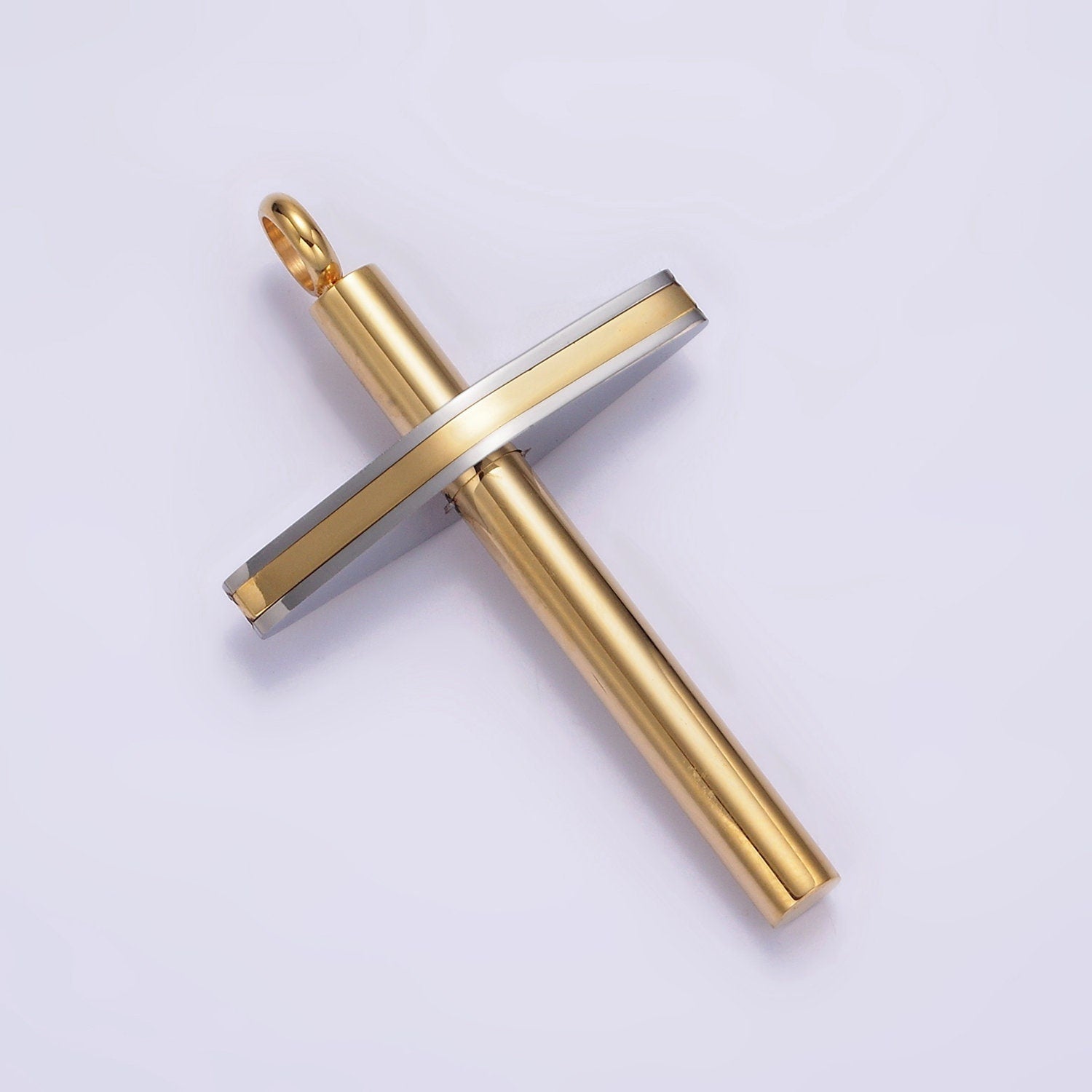 Stainless Steel Cross Pendant Two Tone Color Mixed Metal Cross Clear CZ Lined Pendant in Gold & Black | P711 P712