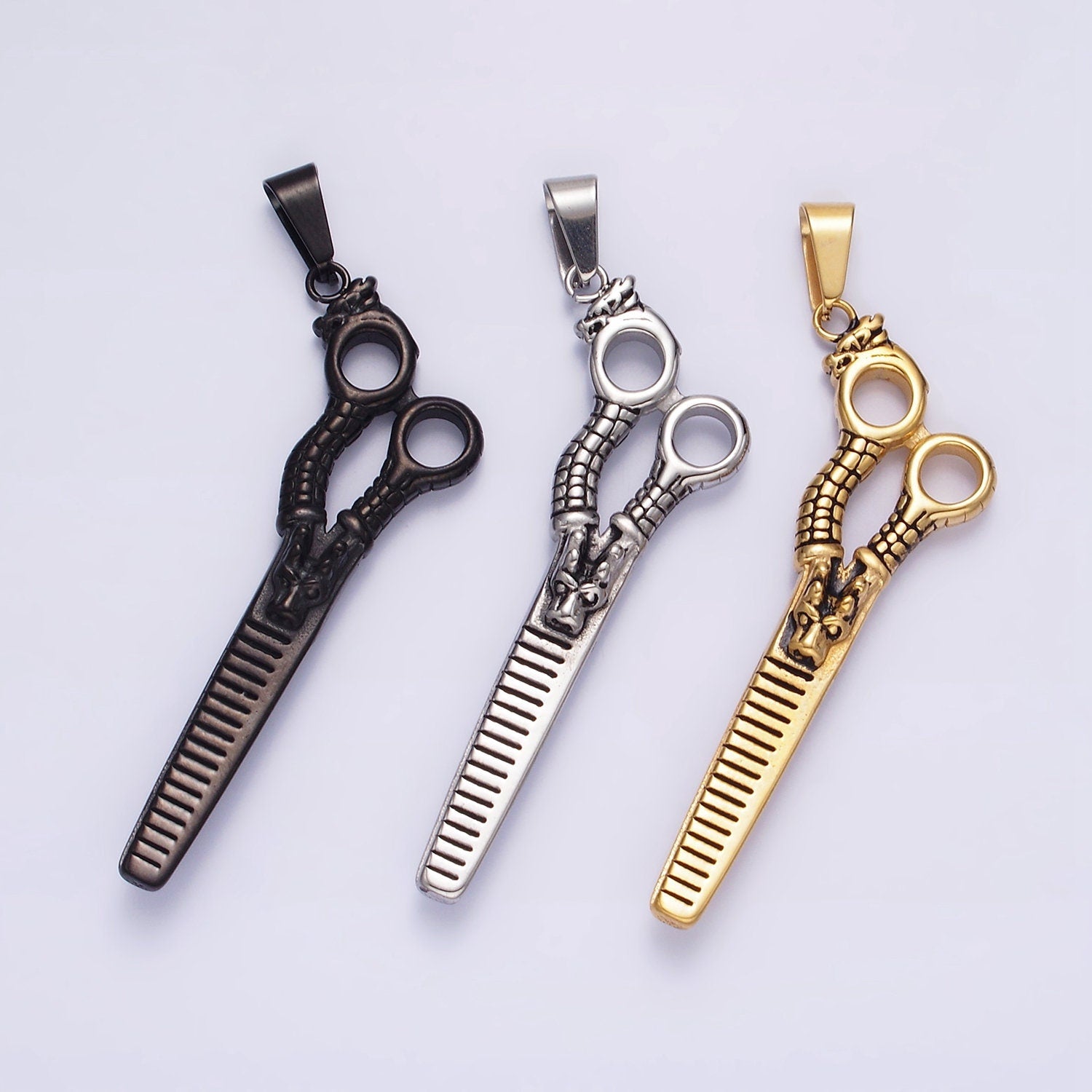 Stainless Steel Gold Black Silver Scissor Pendant Charm Big Scissor charm For Barber Men Jewelry Making Supply P-734