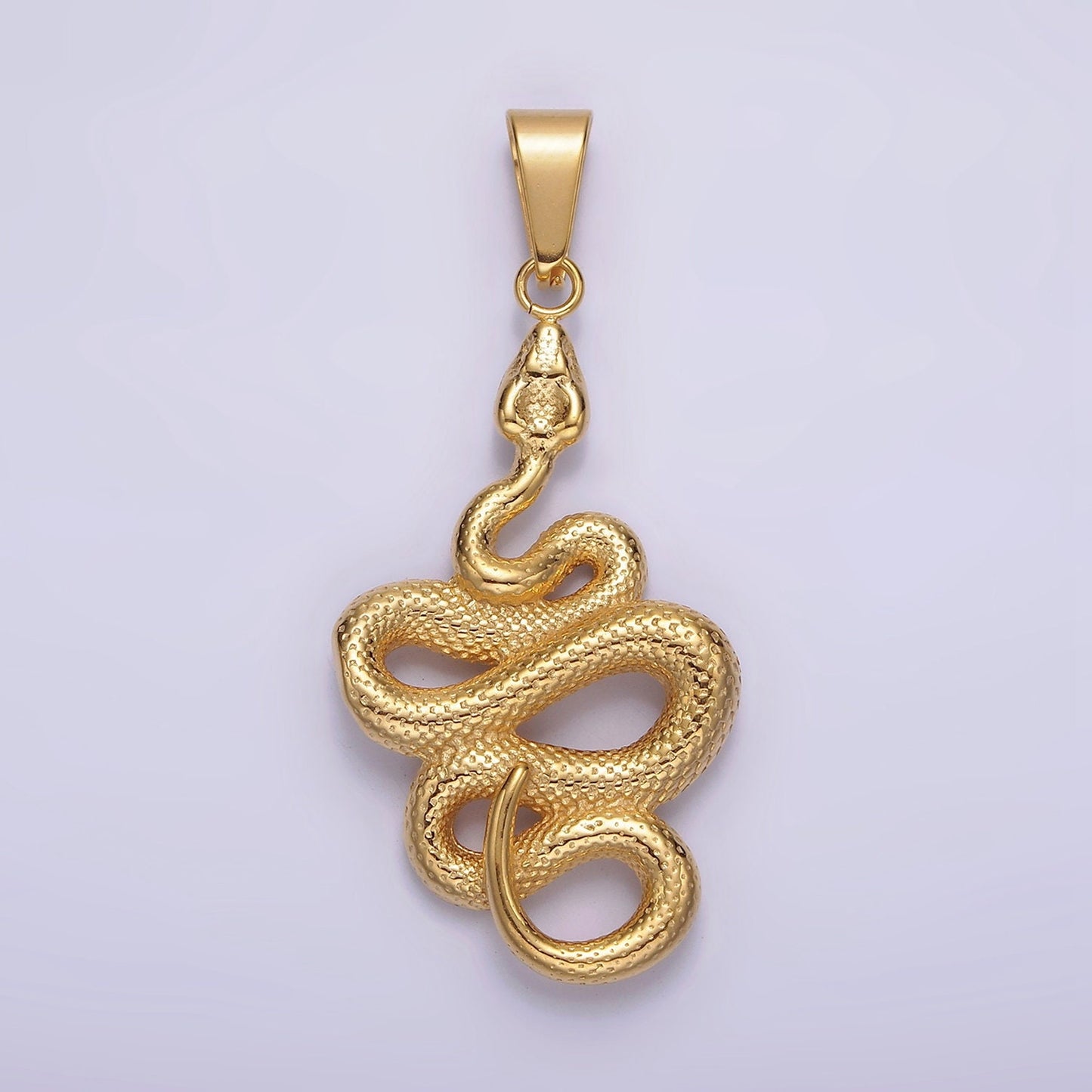 Stainless Steel 50mm Snake Charm Serpent Textured Pendant in Silver & Gold | P717