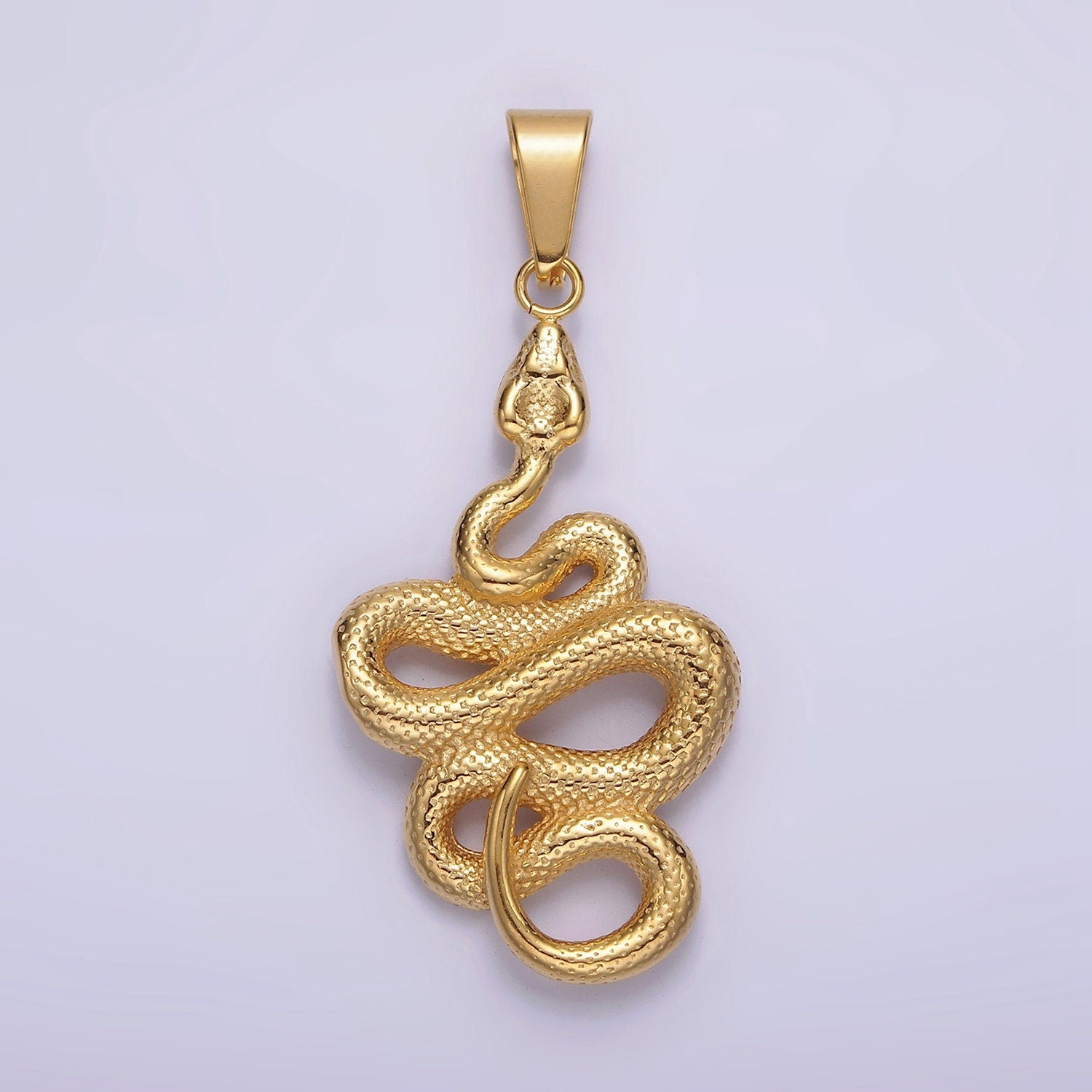 Stainless Steel 50mm Snake Charm Serpent Textured Pendant in Silver & Gold | P717