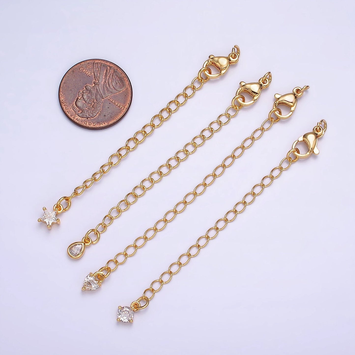 Extender 24k Gold Filled Chain with Lobster Clasp For DIY Bracelet Necklace Jewelry Making with CZ Charm Z-453