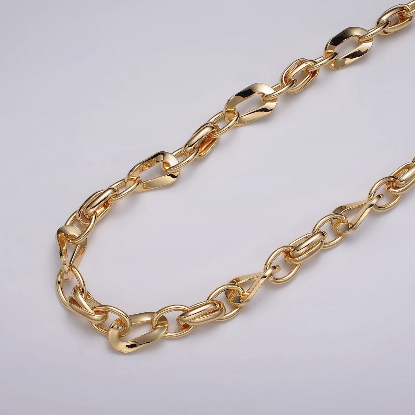 Big Bold Chunky Gold Filled Cable Geometric Twist Link Unfinished Chain in Gold & Silver 10.4mm Width Chain | ROLL-1157 ROLL-1158