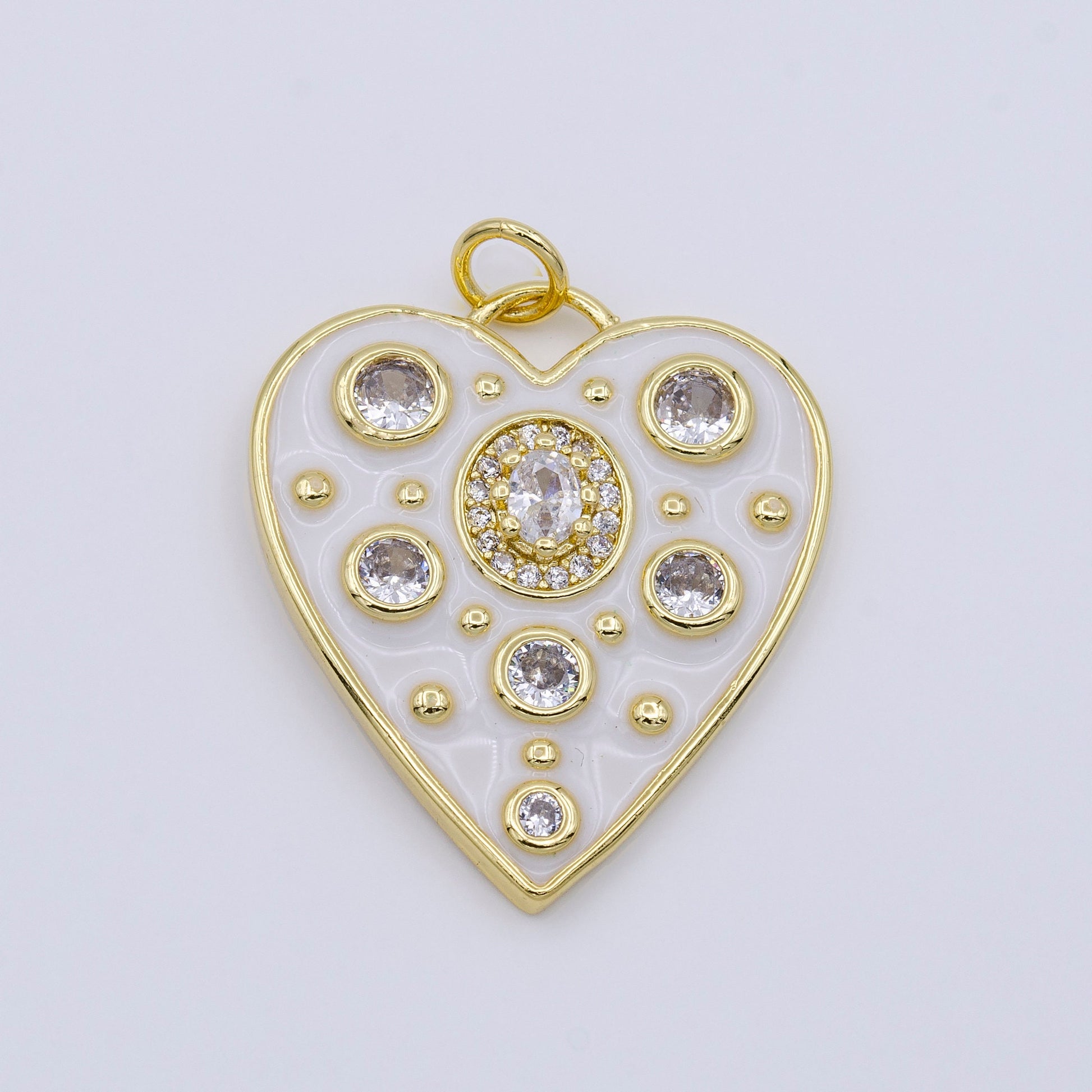 Dainty White Heart Gold Charm, Bubble Charm, Bubble Pendant, Enamel Love Charm Color Jewelry 14k Gold Filled AC976