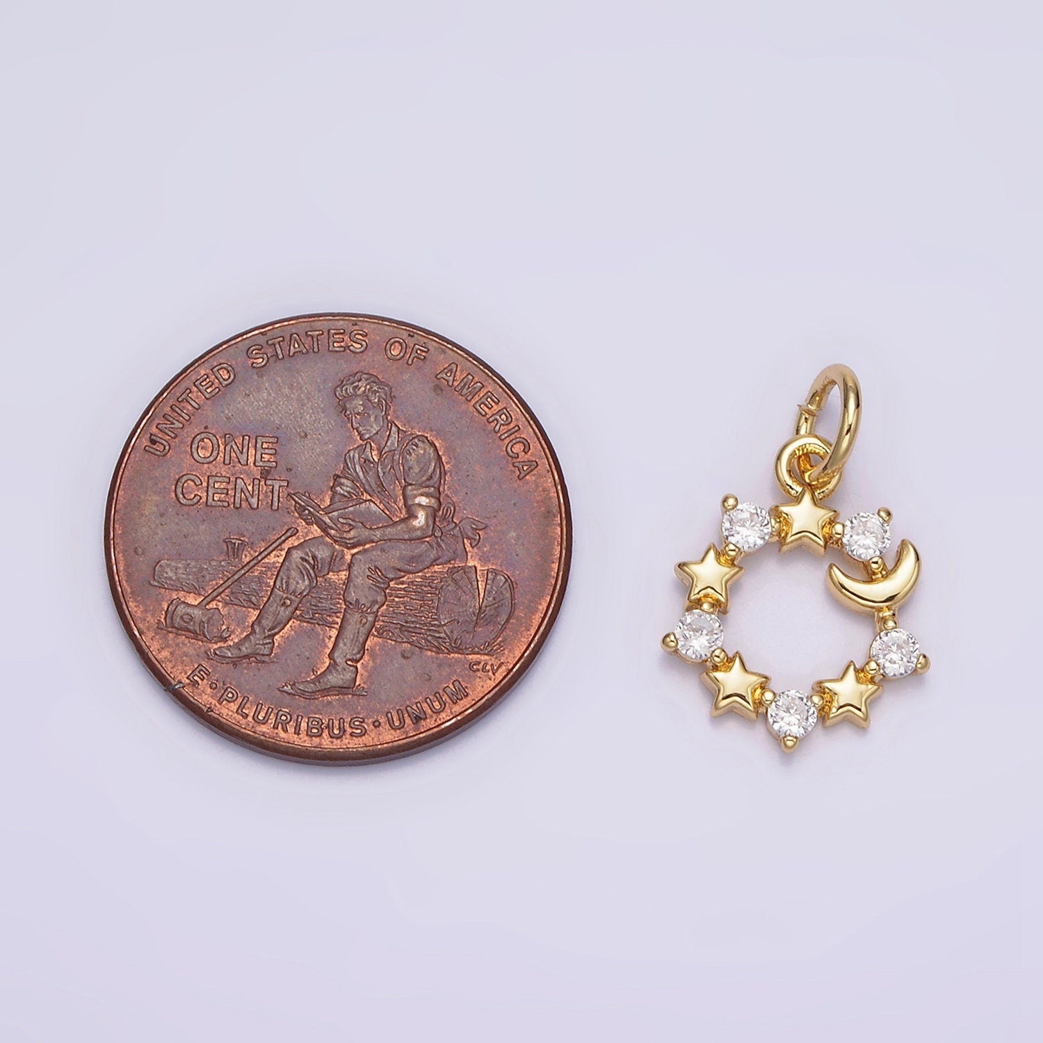 Dainty Gold Crescent Moon Mini Charm Necklace Pendant Dainty Gold Moon and Star Medallion Pendant Cubic Zirconia Celestial Jewelry N-978