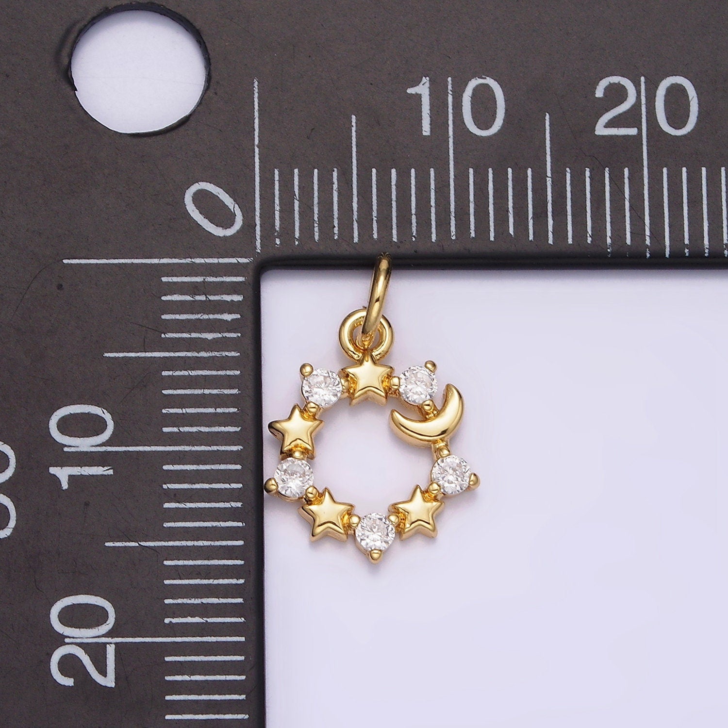 Dainty Gold Crescent Moon Mini Charm Necklace Pendant Dainty Gold Moon and Star Medallion Pendant Cubic Zirconia Celestial Jewelry N-978