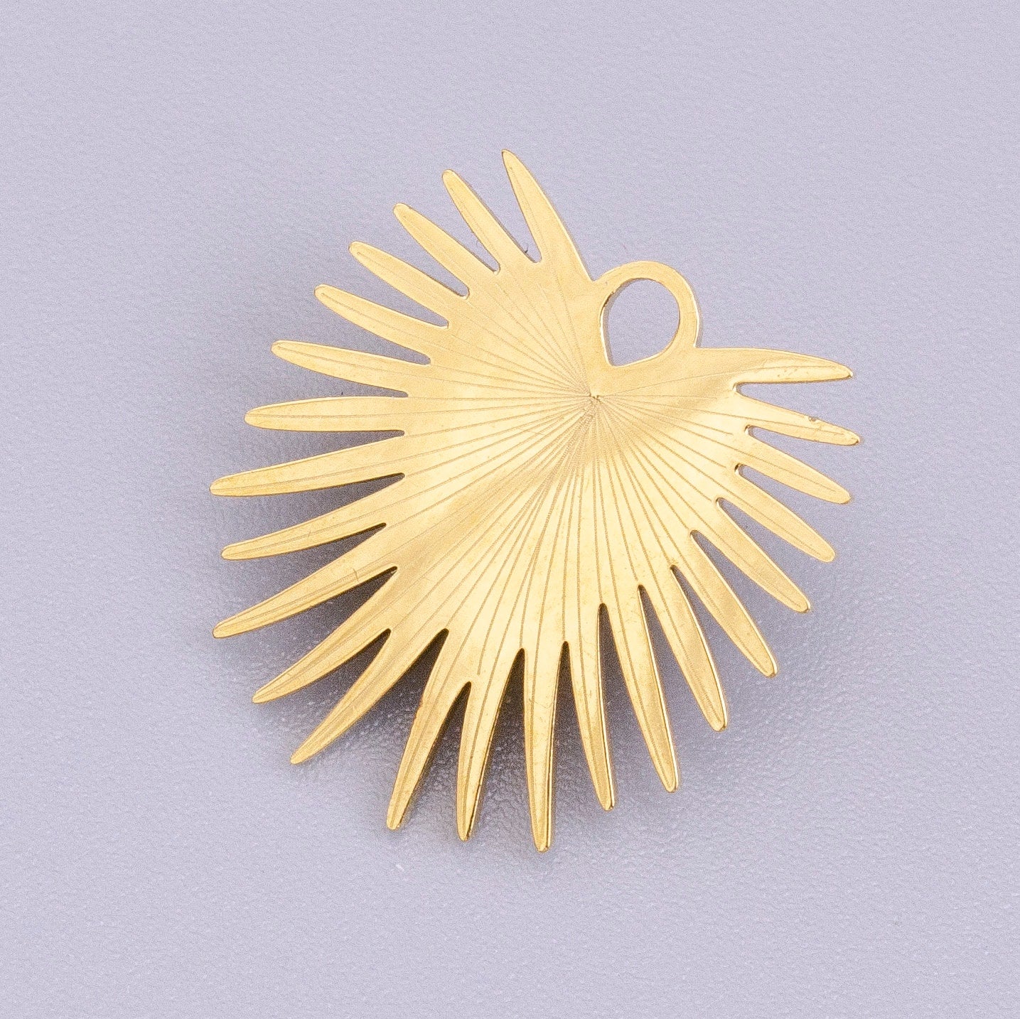 Stainless Steel Sunburst Line Engraved Sacred Heart Double Loop Charm in Gold & Silver | P-915