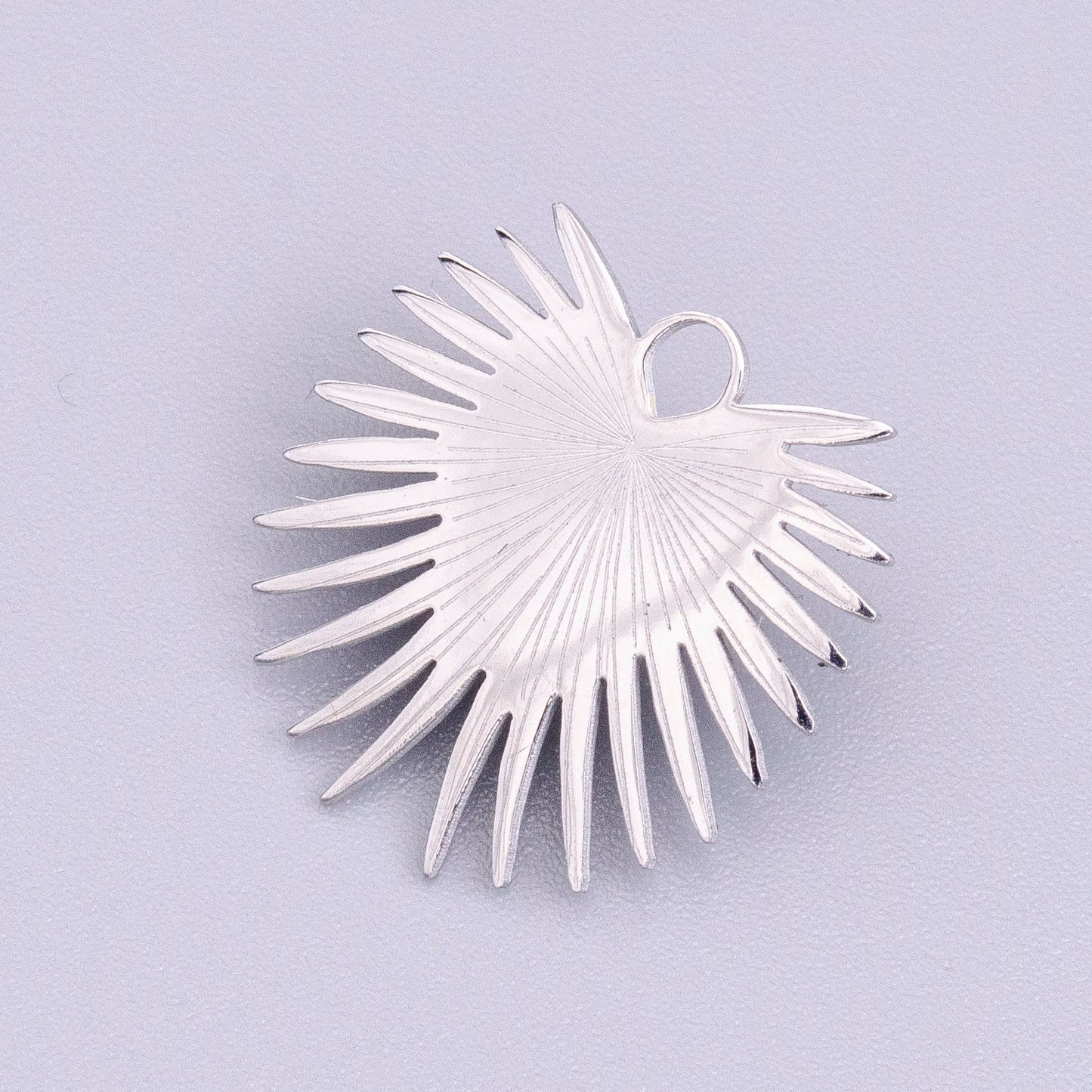 Stainless Steel Sunburst Line Engraved Sacred Heart Double Loop Charm in Gold & Silver | P-915