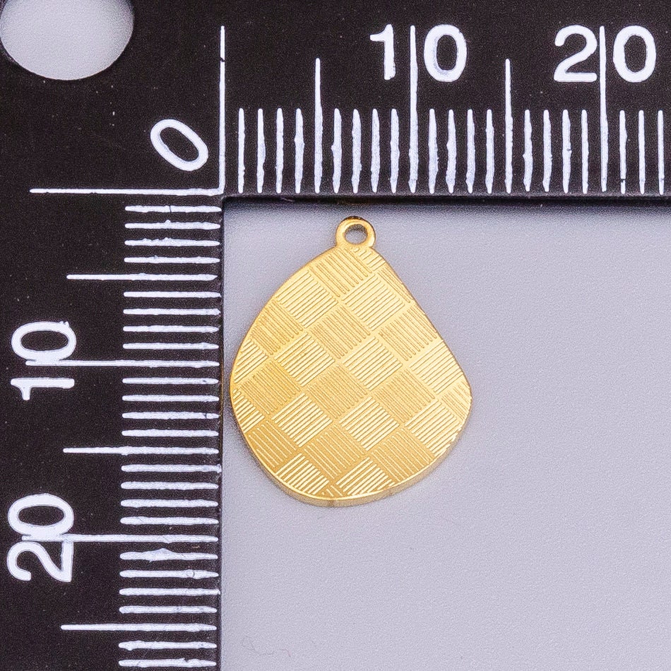 Stainless Steel Line Engraved Checkered Abstract Pear-Shaped Charm in Gold & Silver | P-918