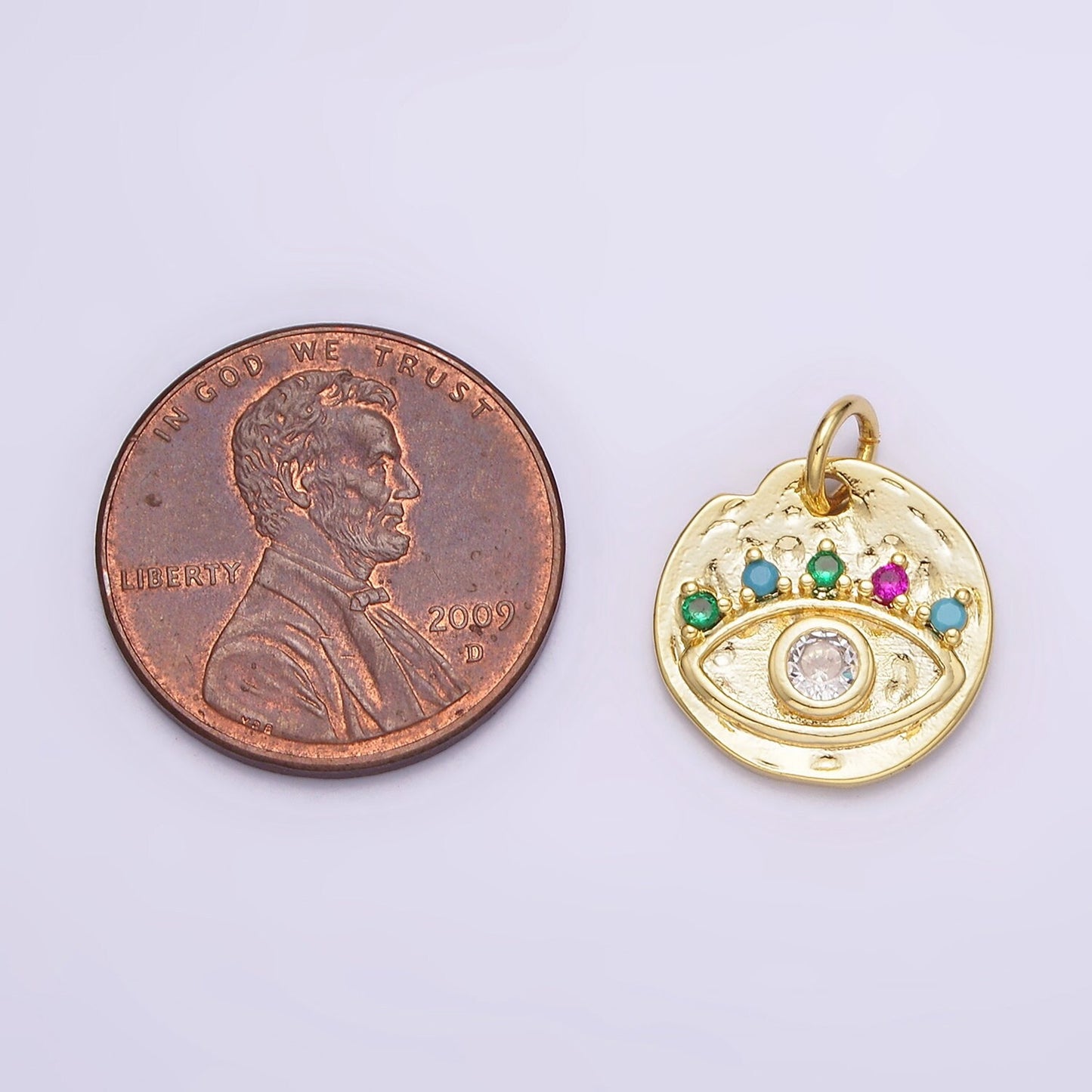 Dainty Multi Color Cz Coin Charm Gold Evil Eye Pendant N-991