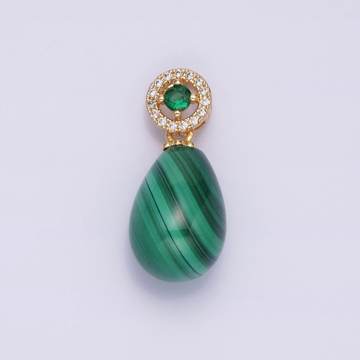 Green Malachite Tear Drop Cabochon Charm 16K Gold Filled Oval Pendant AA614