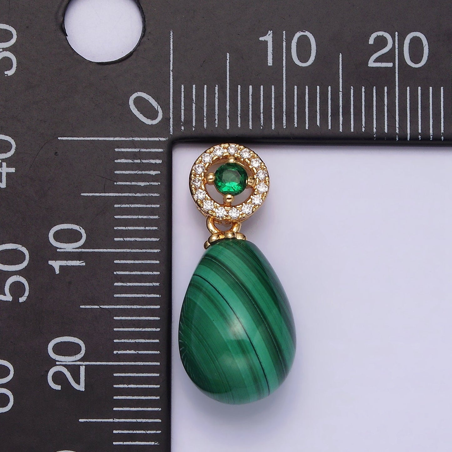 Green Malachite Tear Drop Cabochon Charm 16K Gold Filled Oval Pendant AA614