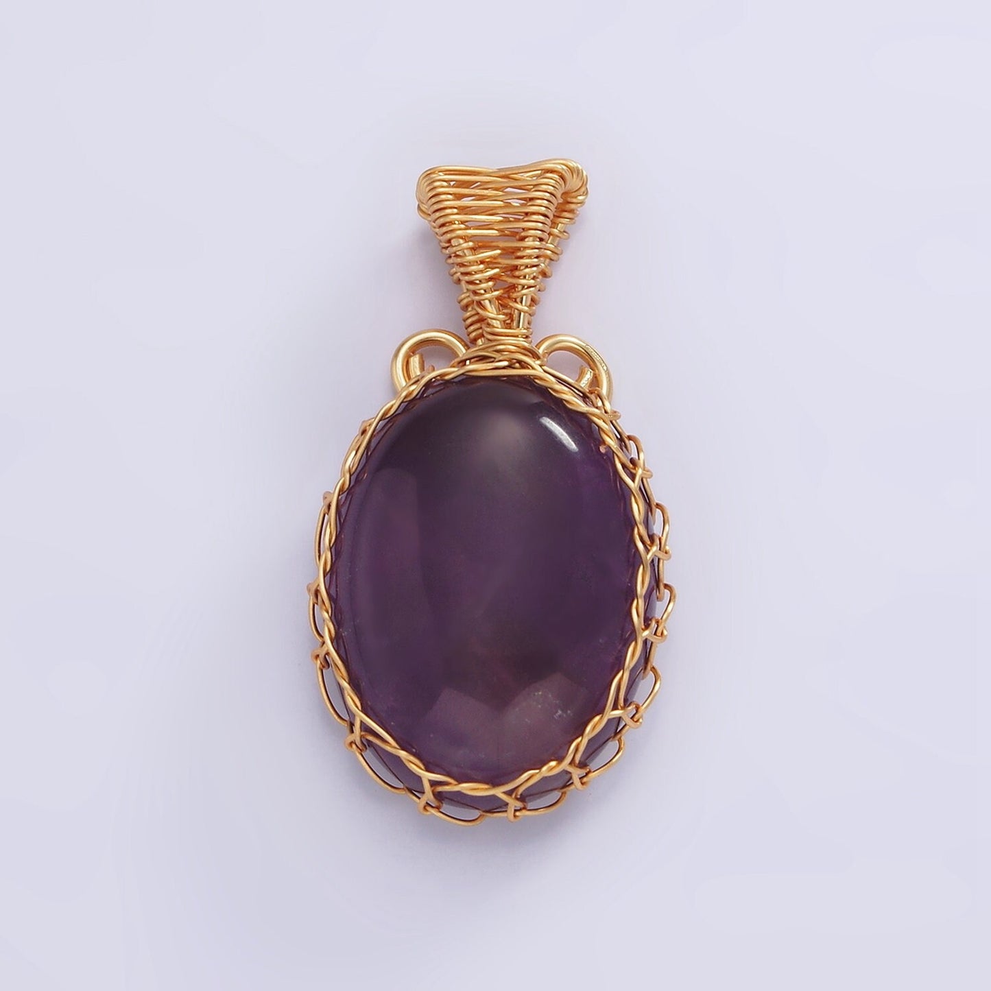 Handmade Crystal Wire Wrapped Necklaces Pendant Rose Quartz Amethyst Onyx Healing Stone Oval Gemstone Necklaces Charm AA621