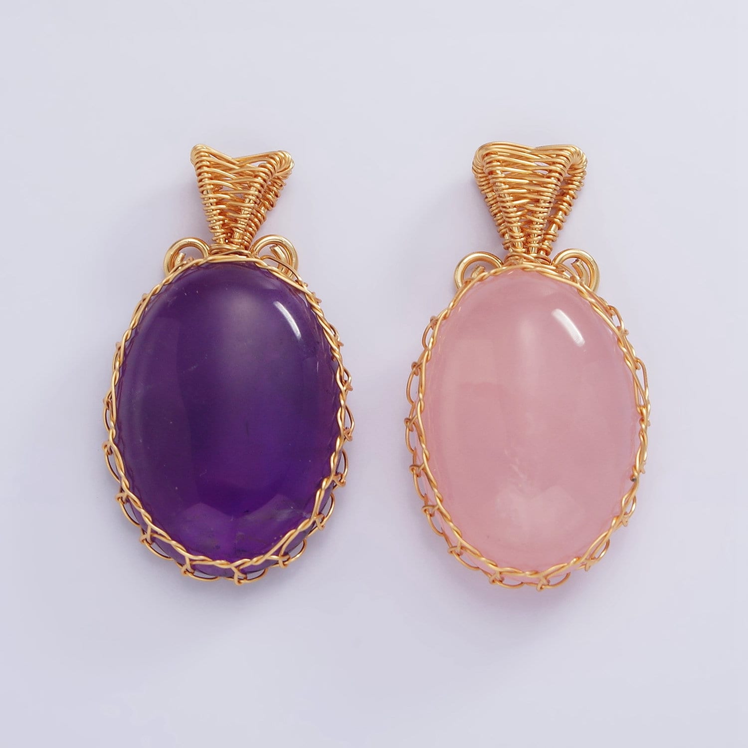 Amethyst / Rose Quartz Wire Wrapped Crystal Necklace Pendant Gold Fill Natural Love Healing Necklace Charm Natural Gemstone Wire Wrap AA625