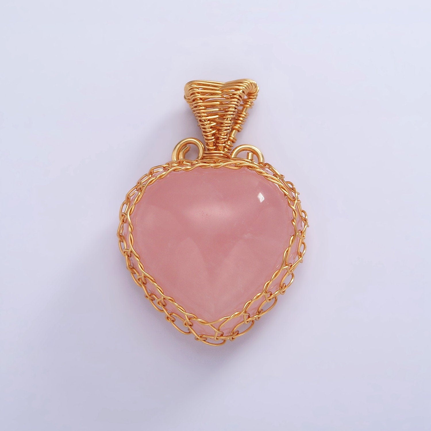 Heart Rose Quartz Wire Wrapped Crystal Necklace Pendant Gold Fill Natural Love Healing Necklace Charm Natural Gemstone Wire Wrap AA627