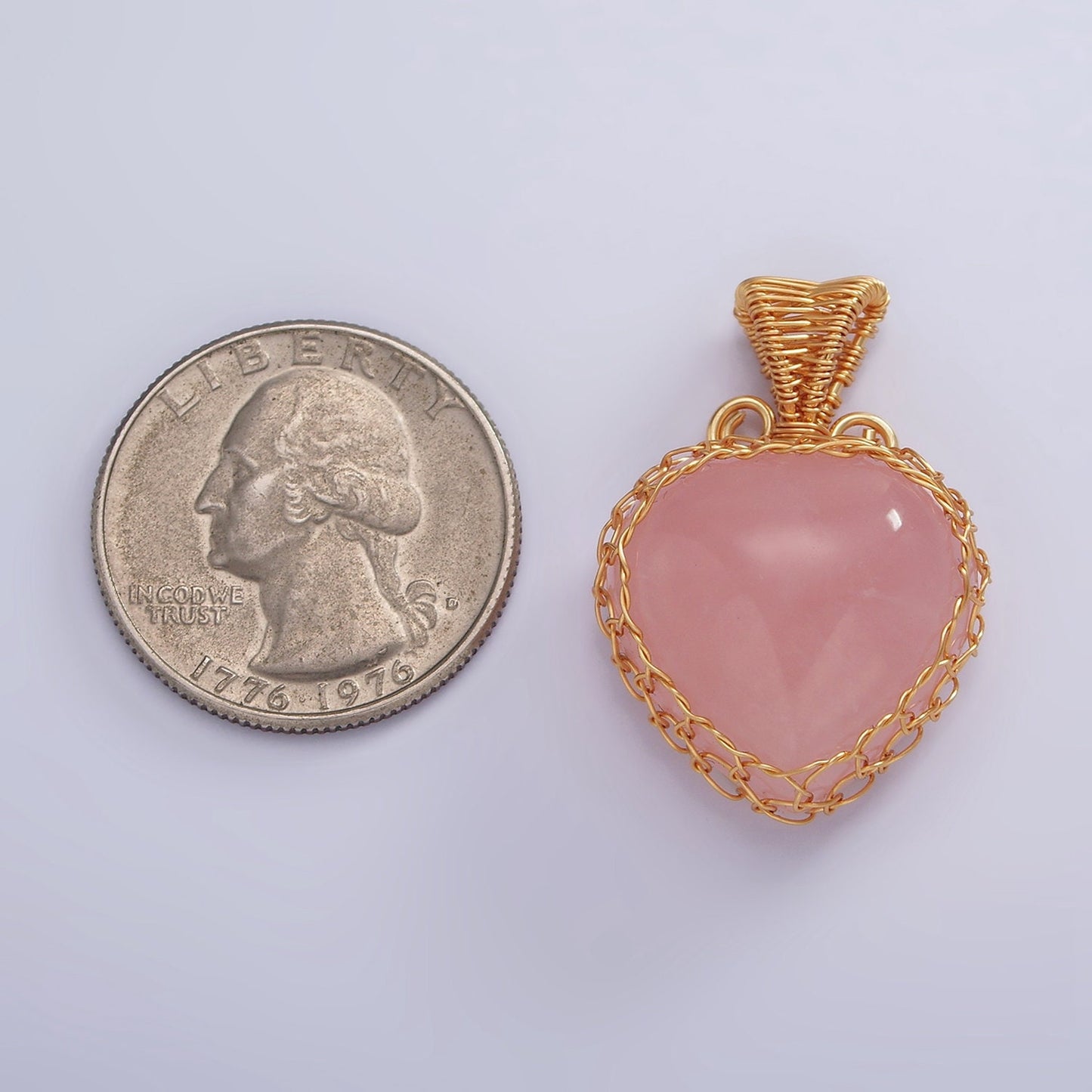 Heart Rose Quartz Wire Wrapped Crystal Necklace Pendant Gold Fill Natural Love Healing Necklace Charm Natural Gemstone Wire Wrap AA627