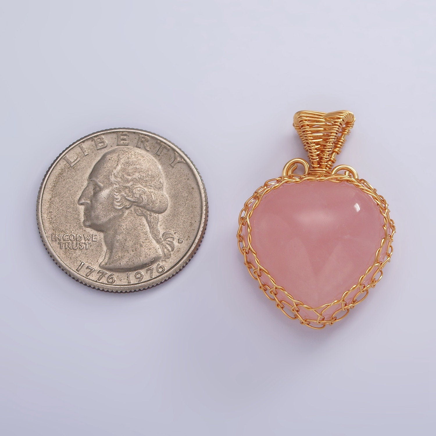Heart Rose Quartz Wire Wrapped Crystal Necklace Pendant Gold Fill Natural Love Healing Necklace Charm Natural Gemstone Wire Wrap AA627