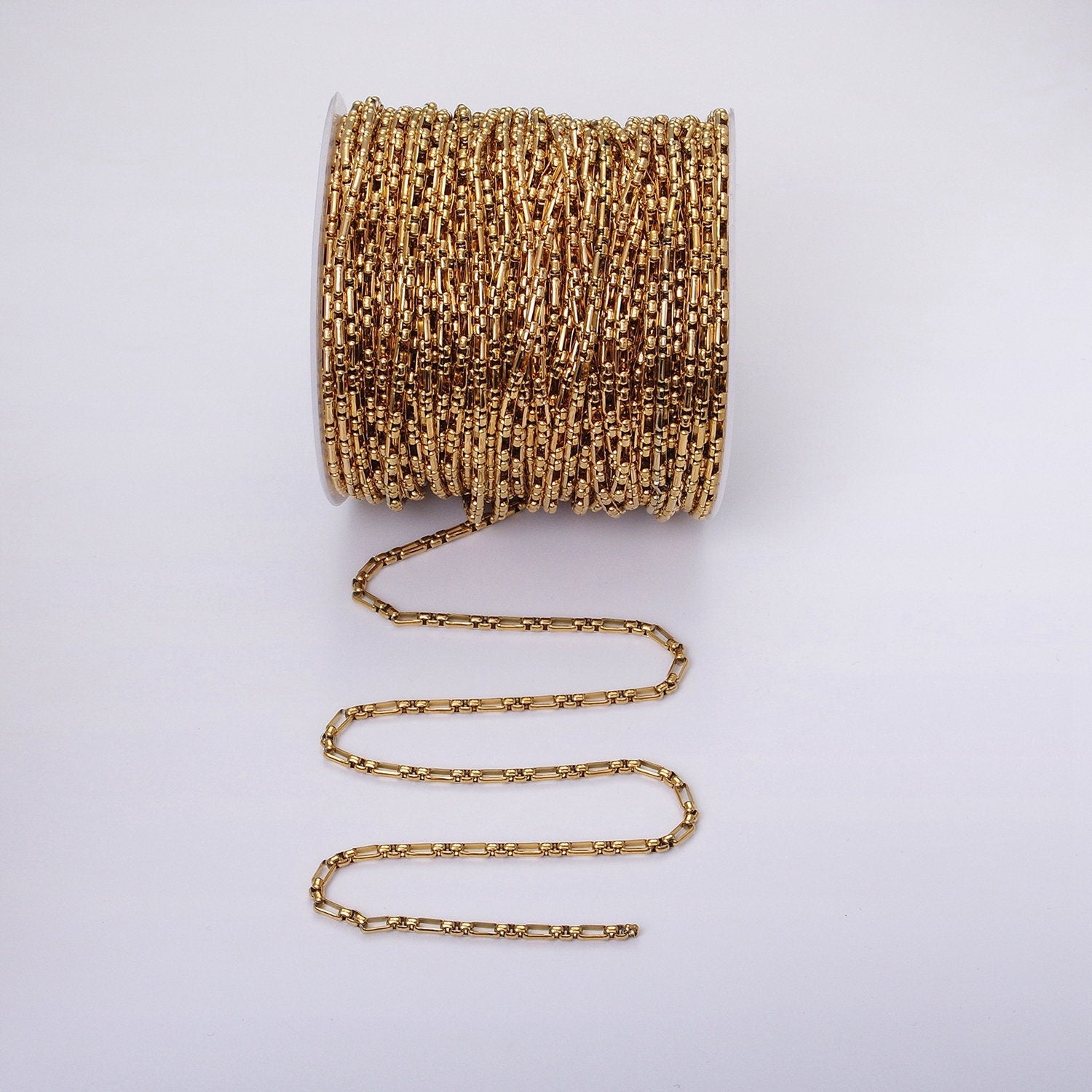Unique Paper Clip Cable with Rolo Link 24k Gold Filled 3.5mm Unique Cable Chain Link Unfinished Yard Chain in Gold & Silver | ROLL-1315