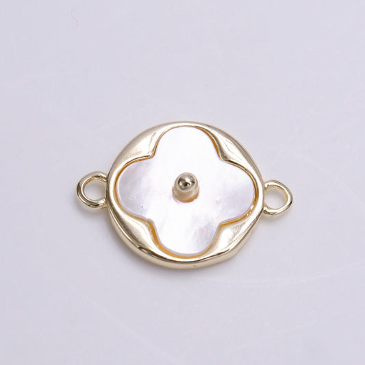 14K Gold Filled 11mm White Shell Pearl Quatrefoil Clover Round Connector | Y751