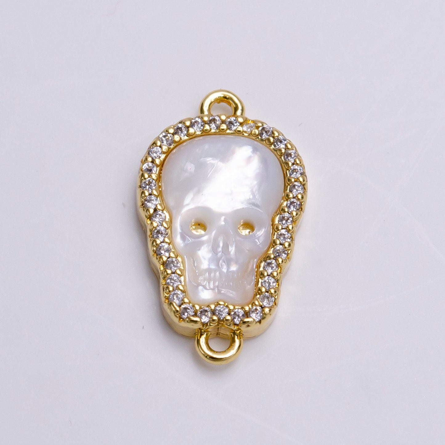 14K Gold Filled Skeleton Skull Shell Pearl Micro Paved Connector | Y752