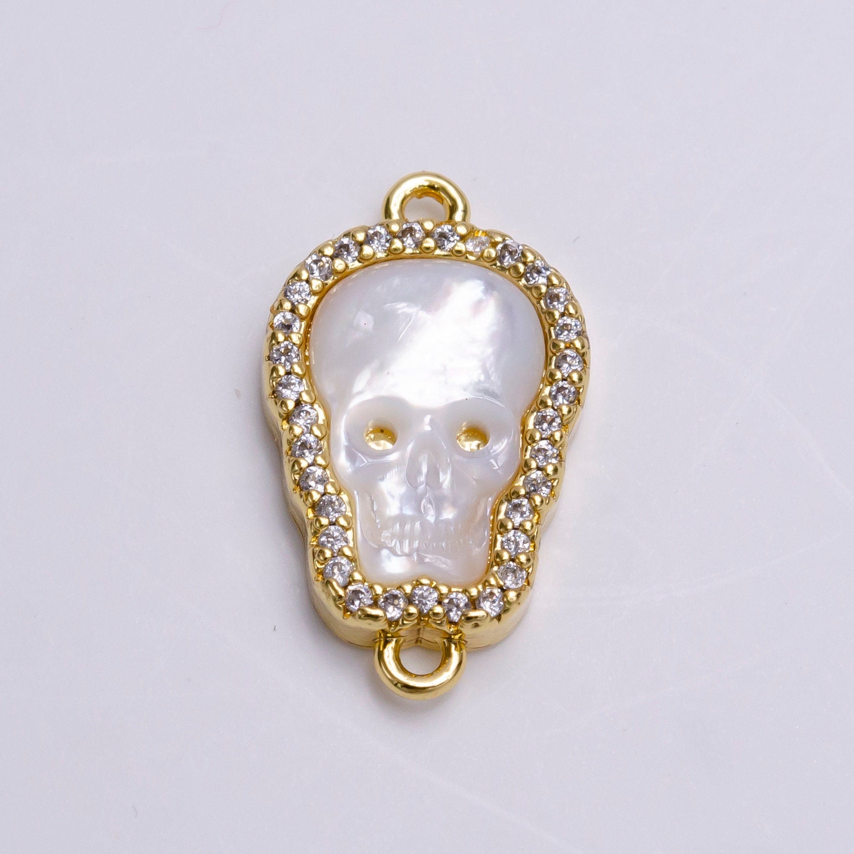 14K Gold Filled Skeleton Skull Shell Pearl Micro Paved Connector | Y752