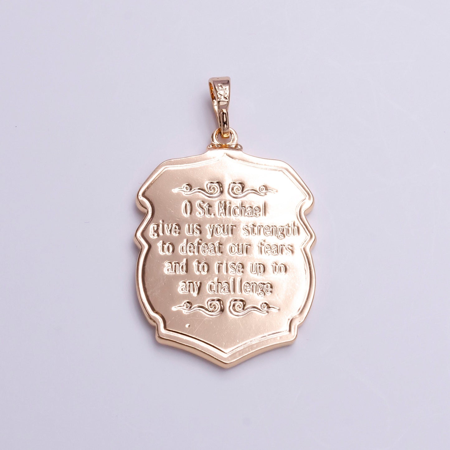 18k"Saint Michael Protect Us" Prayer Engraved Double Sided Rosey Gold Pendant | AA396
