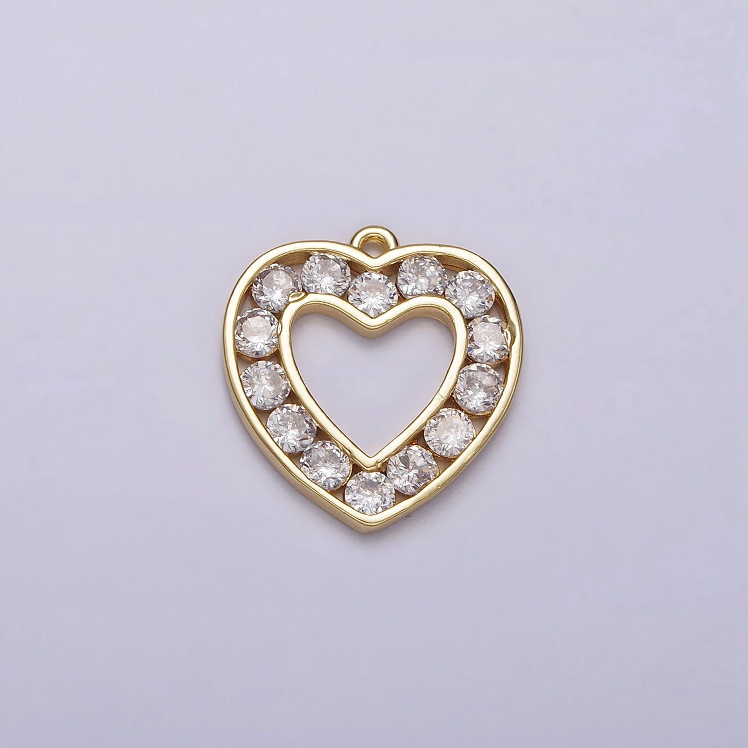 16K Gold Filled Clear CZ Lined Open Heart Charm | N953