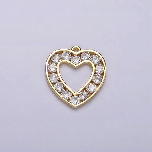 16K Gold Filled Clear CZ Lined Open Heart Charm | N953