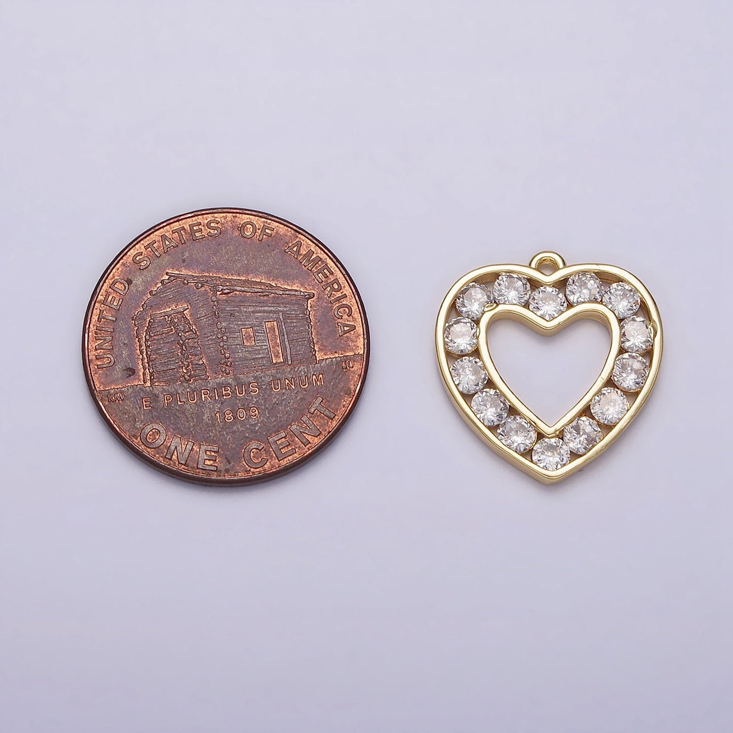 16K Gold Filled Clear CZ Lined Open Heart Charm | N953