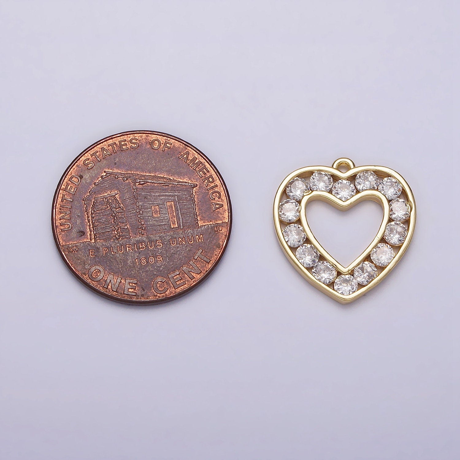 16K Gold Filled Clear CZ Lined Open Heart Charm | N953