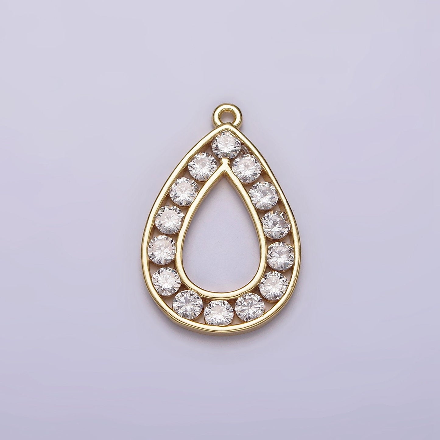 16K Gold Filled Clear CZ Lined Open Teardrop Charm | N965